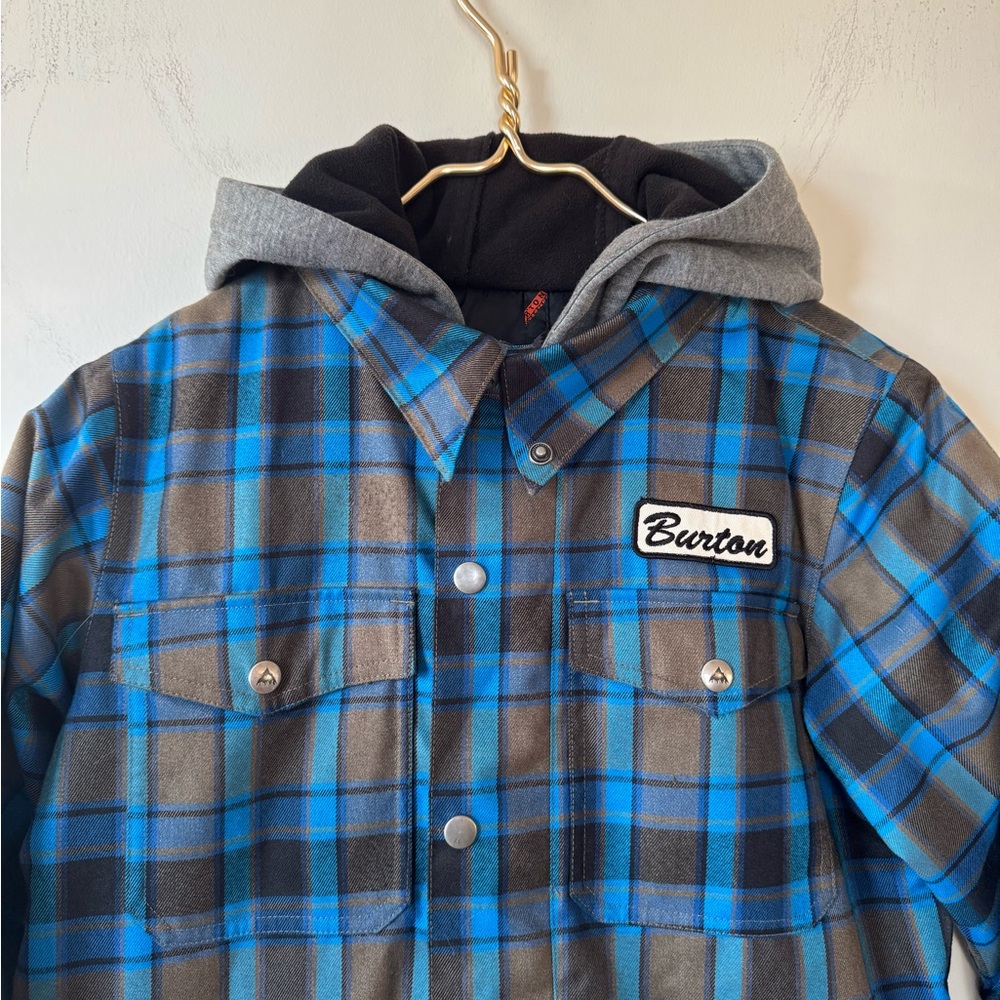 Burton Uproar Blue and Black Plaid Hoodie Shacket Snowboard Jacket M 10/12 - Picture 3 of 11